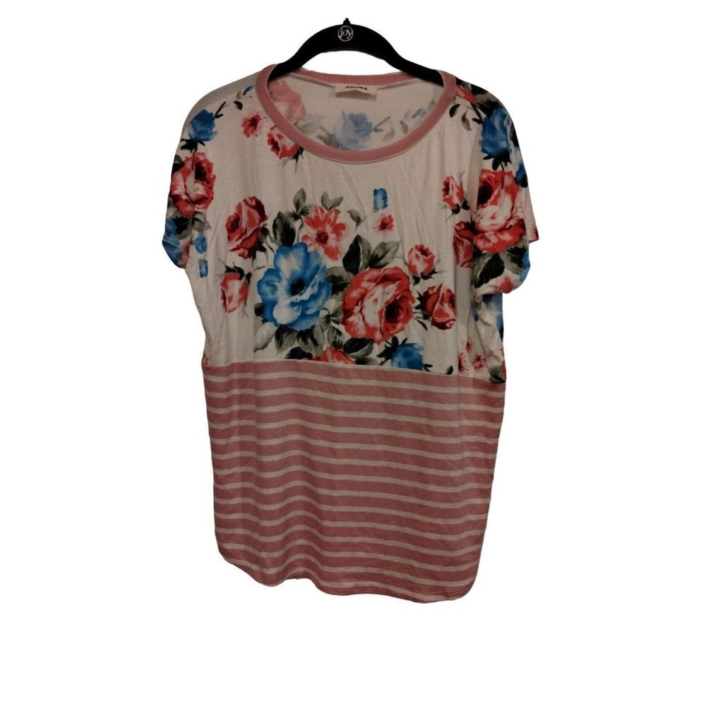 Adora floral and stripe color block top